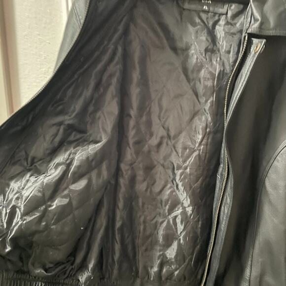 Vintage Oscar Piel Jacket Mens XL Black Leather Bomber Quilted Lined Classic - Picture 6 of 11